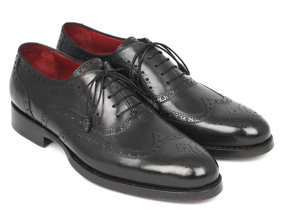 Paul Parkman ''027-BLK'' Black Genuine Leather Wingtip Oxfords Shoes.